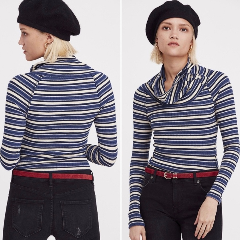 Free People Cape Cod Blue Striped Thermal Top
